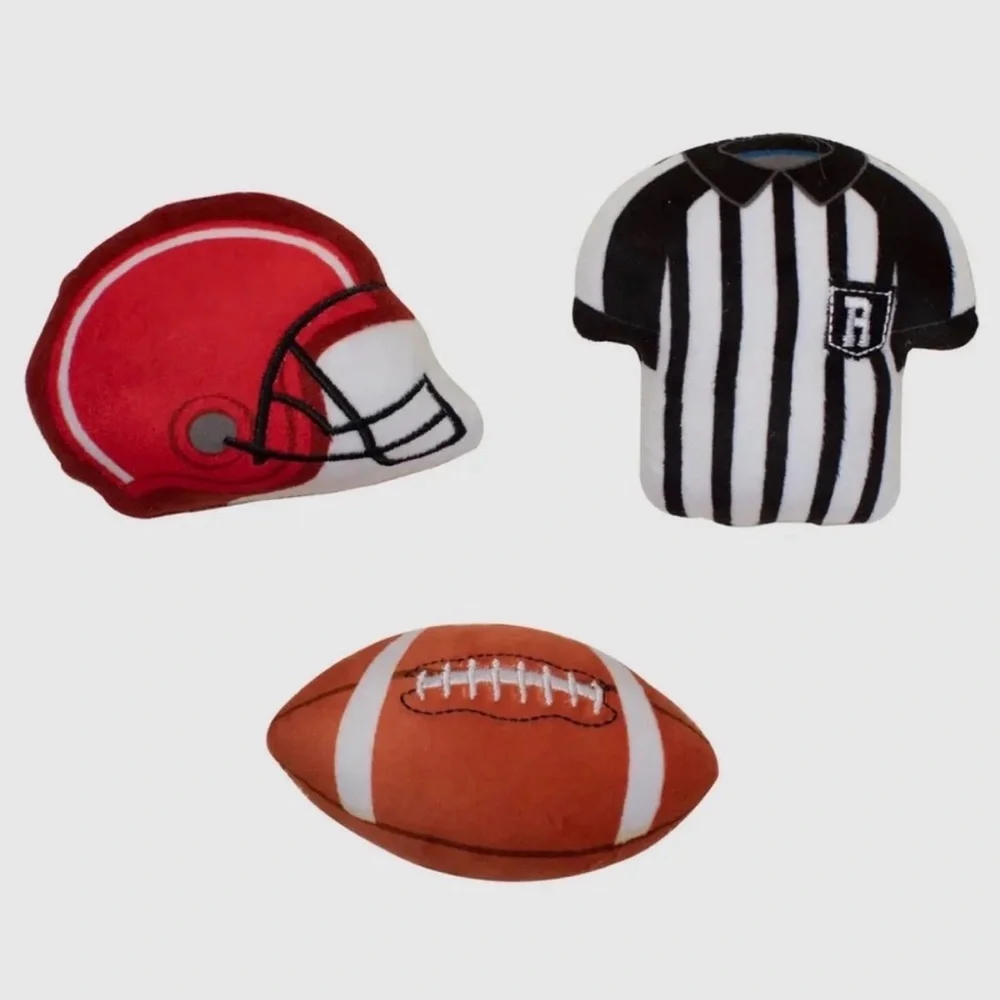 Plush Football, Helmet & Referee Toy Set - Red, Orange, Black & White NWT